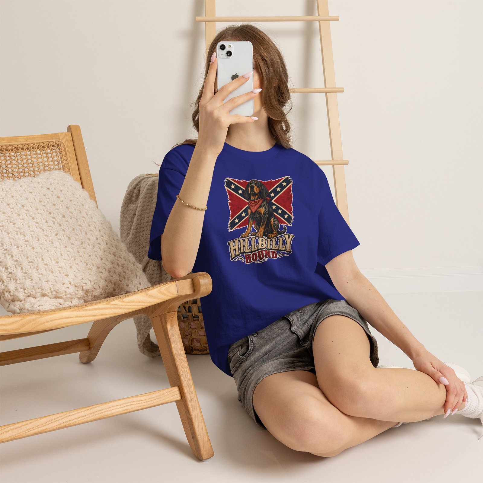 Confederate Flag - Dog - 'Hillbilly Hound' - Version 2 - Rebel T-Shirt - Unisex Heavy Cotton Tee - Image 4