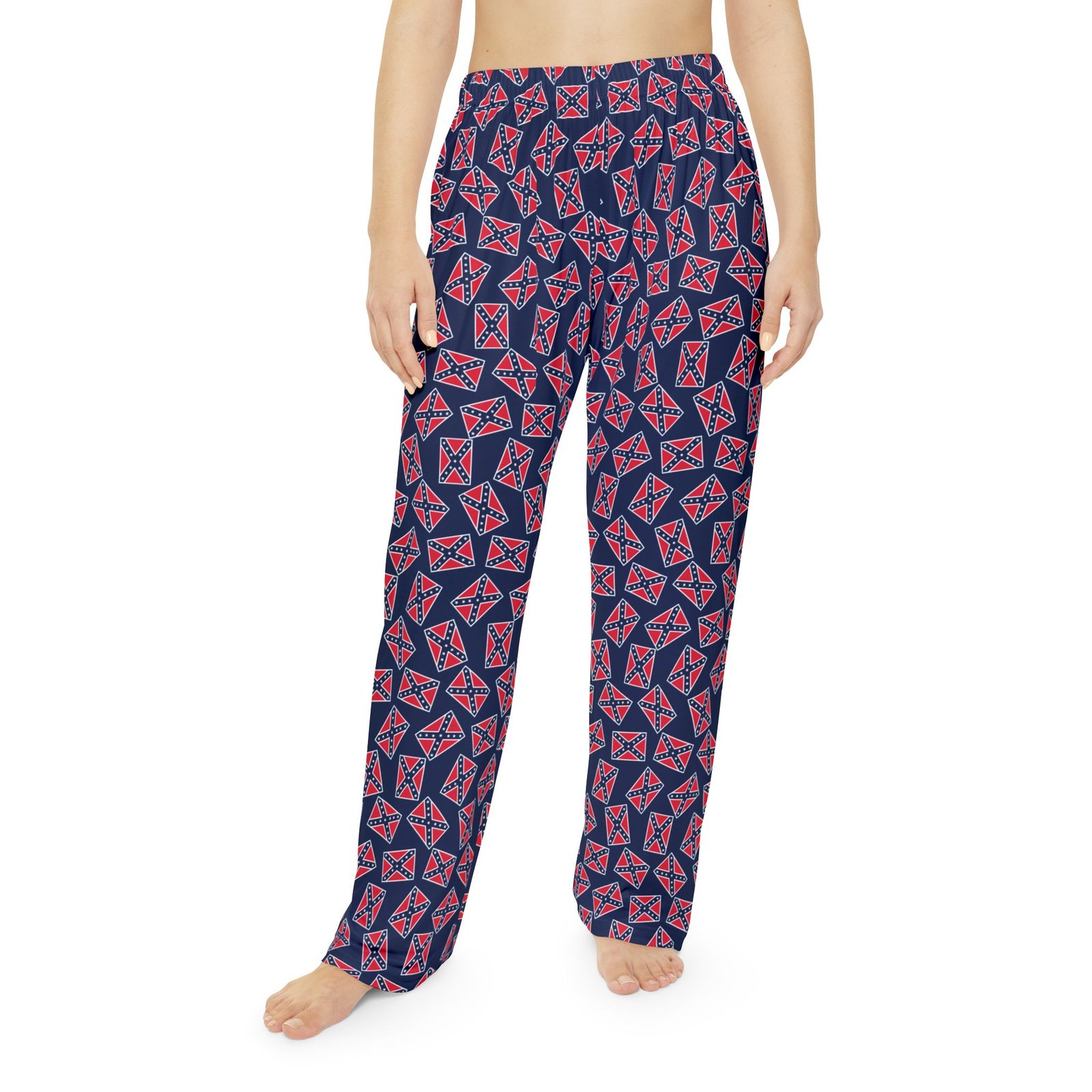Women's Pajama Pants - Rebel Flag Pattern - Blue Background - Print Lounge Pants - Image 2