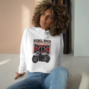 Crop Hoodie - Rebel Flag Biker Hooded Sweatshirt - Motorcycle - 'Rebel Road'