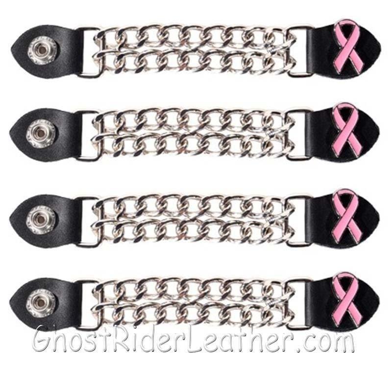 Set of Four Pink Ribbon Cancer Awareness Vest Extenders with Chrome Chain - AC1101-DL - Image 2