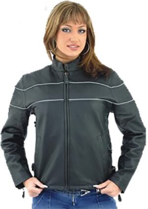 Women's Reflective Piping Leather Racer Jacket with Air Vents -  LJ7900-09-DL