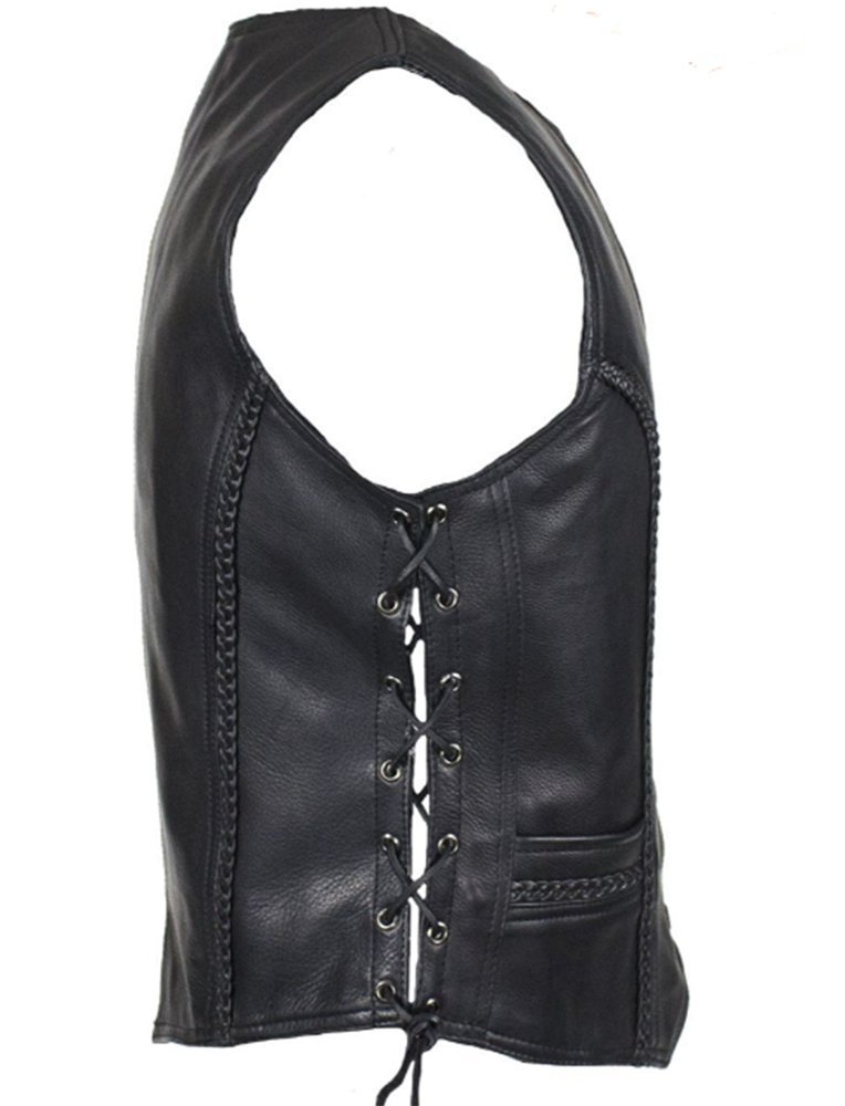 Leather Motorcycle Vest - Women's - Black - Longer - LV221-LONG-DL - Image 3