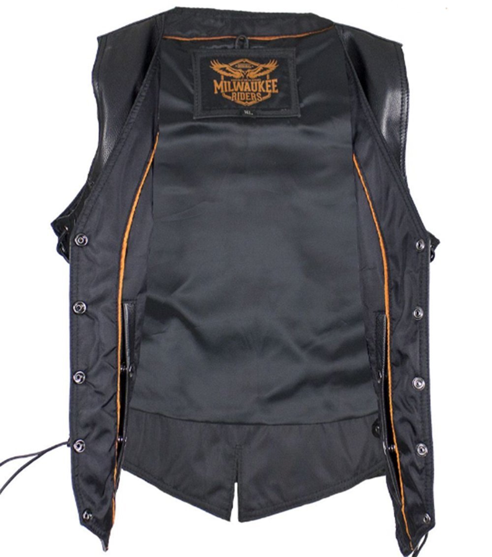 Leather Motorcycle Vest - Women's - Black - Longer - LV221-LONG-DL - Image 5