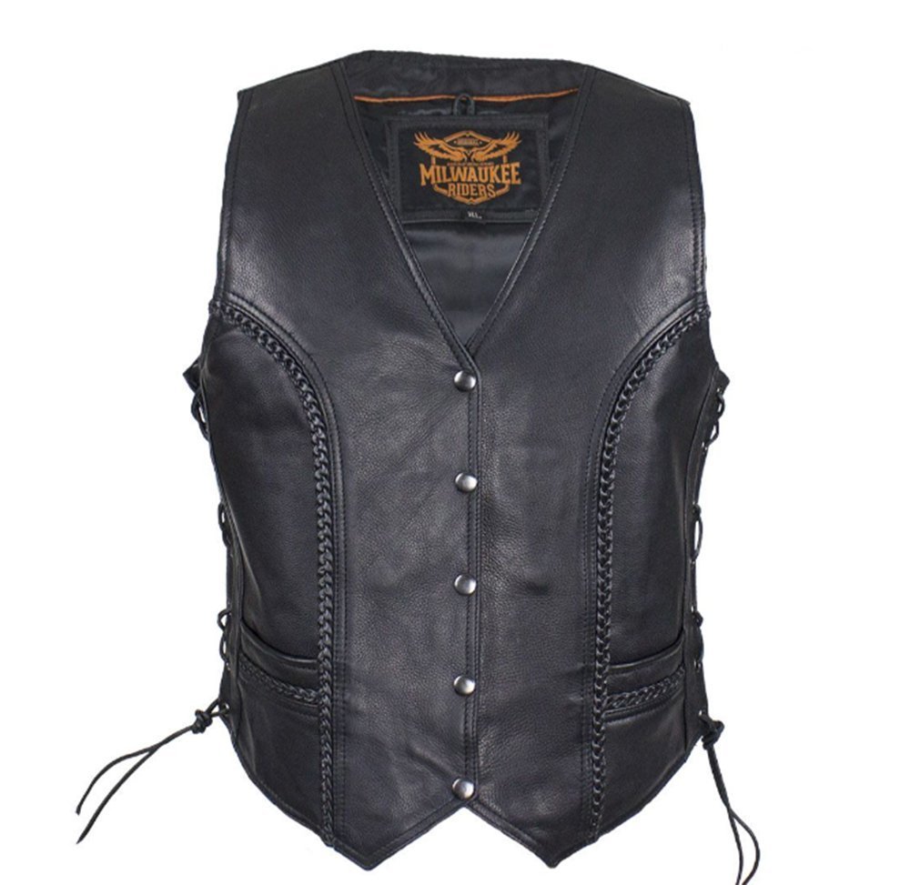 Leather Motorcycle Vest - Women's - Black - Longer - LV221-LONG-DL - Image 7