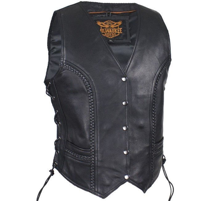 Leather Motorcycle Vest - Women's - Black - Longer - LV221-LONG-DL - Image 8