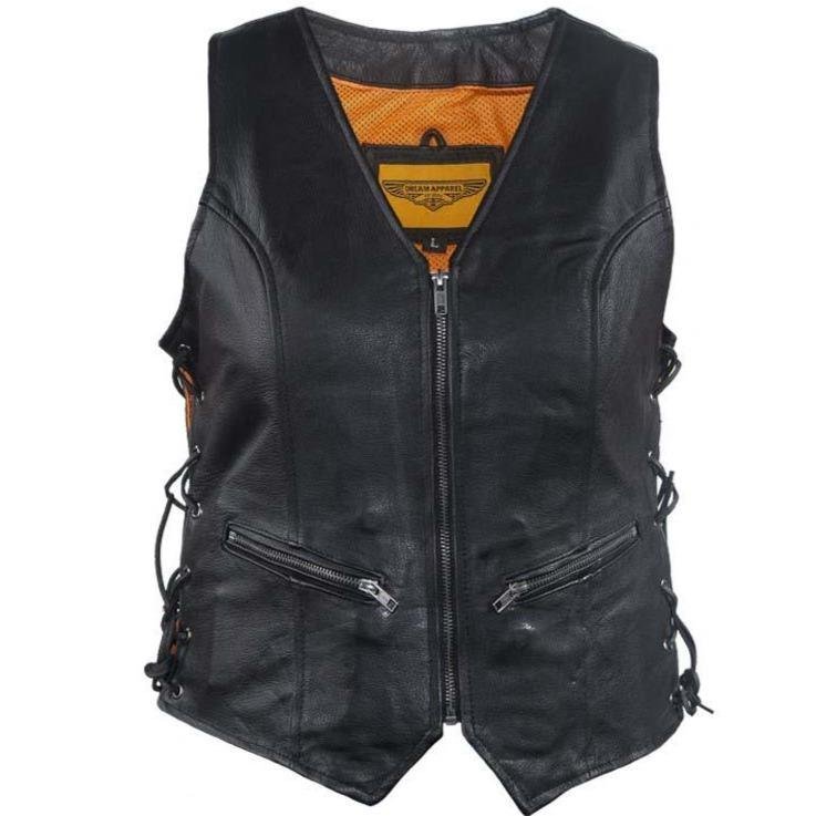Women's Leather Vest with Side Laces and Concealed Carry Pocket - LV8509-DL - Image 3