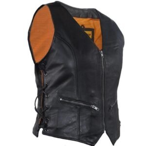 Women's Leather Vest with Side Laces and Concealed Carry Pocket -  LV8509-DL