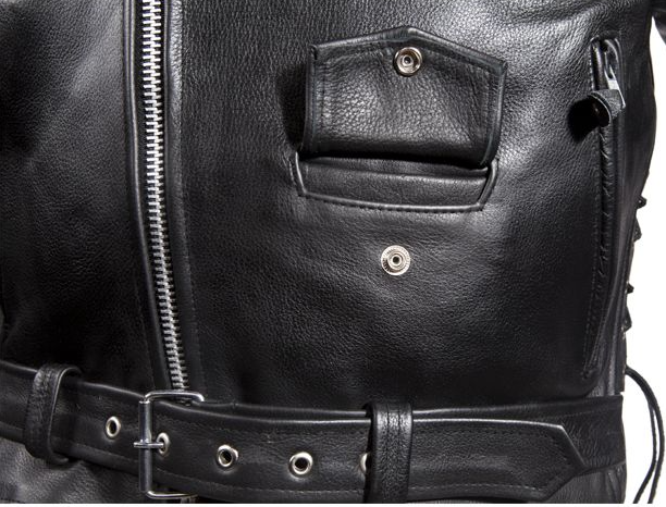 Leather Motorcycle Police Style Jacket with Side Laces and Vents - Up To Size 72 - MJ201-SS-DL - Image 4