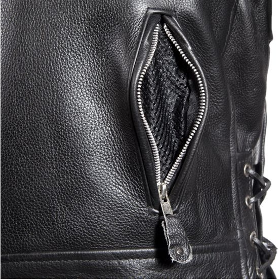 Leather Motorcycle Police Style Jacket with Side Laces and Vents - Up To Size 72 - MJ201-SS-DL - Image 8