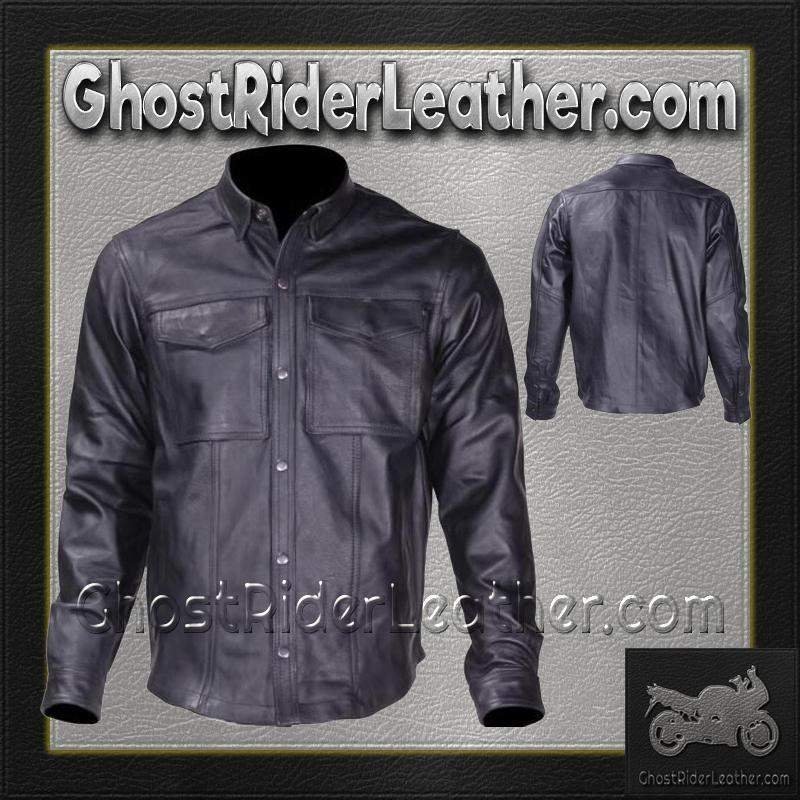 Leather Shirt - Men's - Concealed Carry Pockets - MJ777-07-DL - Image 4
