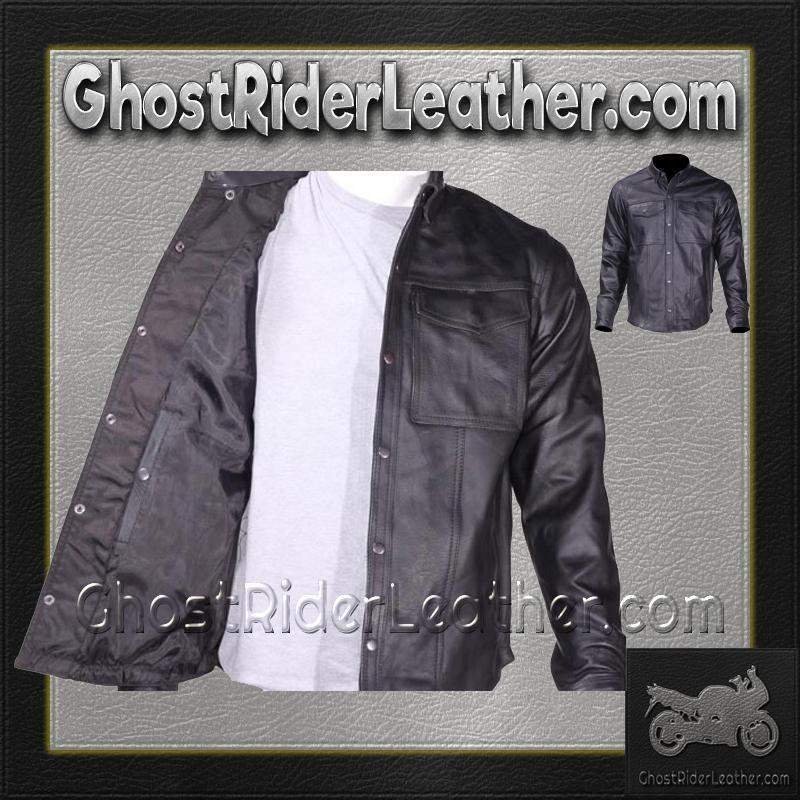 Leather Shirt - Men's - Concealed Carry Pockets - MJ777-07-DL - Image 5