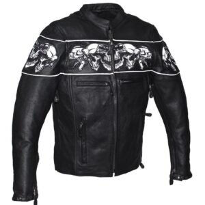 Racer Leather Jacket with Reflective lls and Concealed Carry Pocket -  MJ825-11-DL