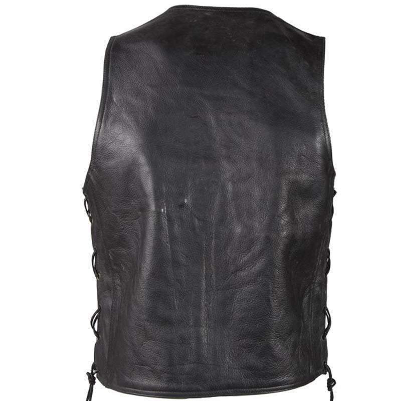 Leather Motorcycle Vest - Men's - Zipper Front - Ten Pockets - Side Laces - MV310-ZIP-SS-DL - Image 4
