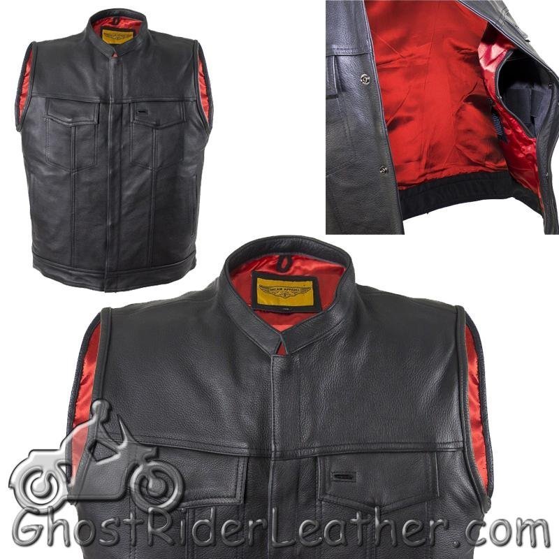 Leather Vest - Motorcycle Club - Red Lining - Premium - MV316-DL - Image 7