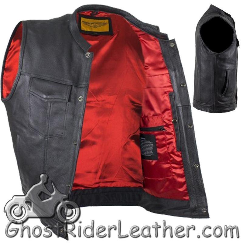 Leather Vest - Motorcycle Club - Red Lining - Premium - MV316-DL - Image 3