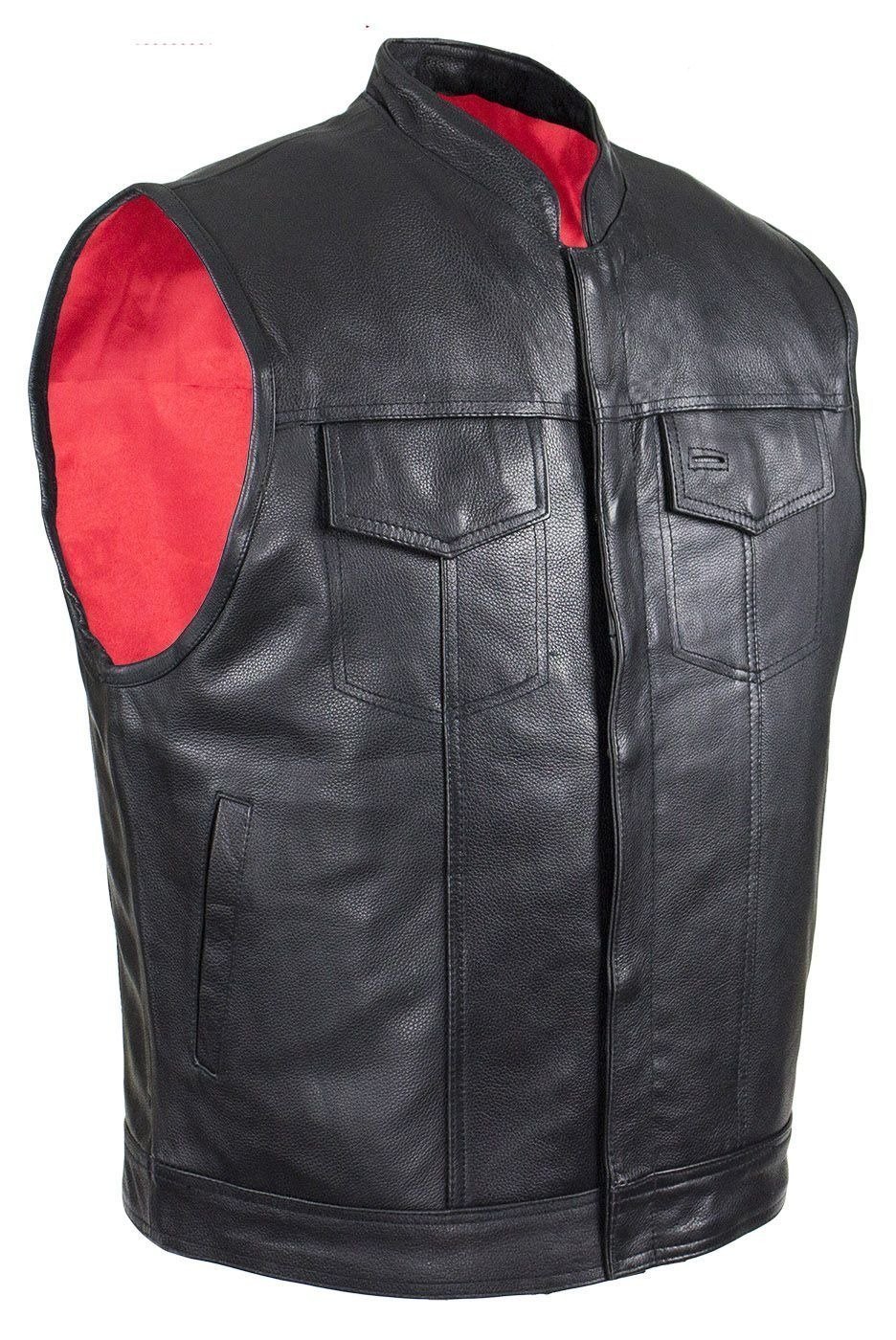 Leather Vest - Motorcycle Club - Red Lining - Premium - MV316-DL - Image 2