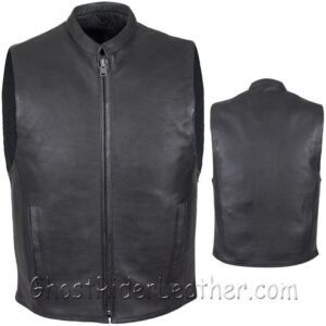 Mens Leather Motorcycle Club Vest with Zipper Front /  MV8001-DL