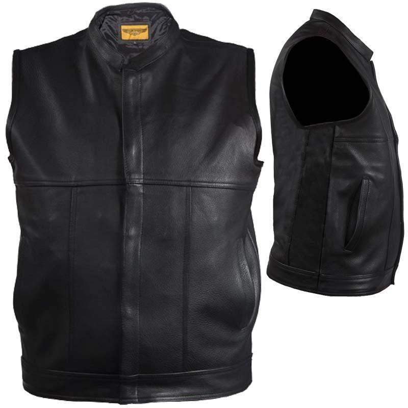 Leather Motorcycle Vest - Men's - Zipper Front - MV8017-ZIP-11-DL - Image 2