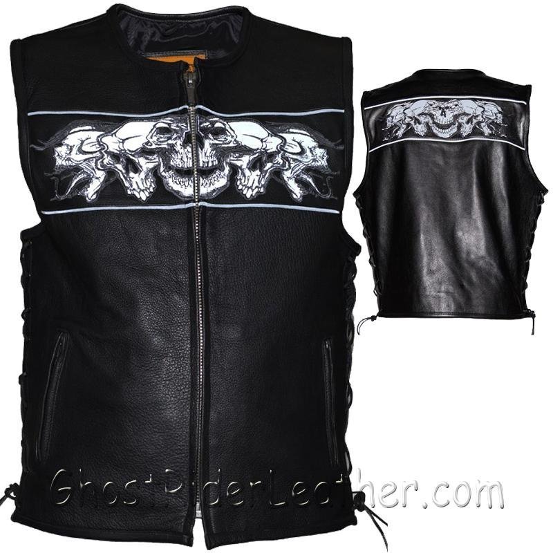 Mens Leather Vest with Night Reflective lls and Concealed Carry Pockets / MV8025-DL - Image 2