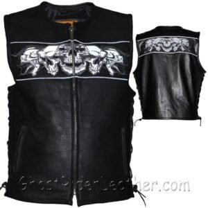 Mens Leather Vest with Night Reflective lls and Concealed Carry Pockets /  MV8025-DL