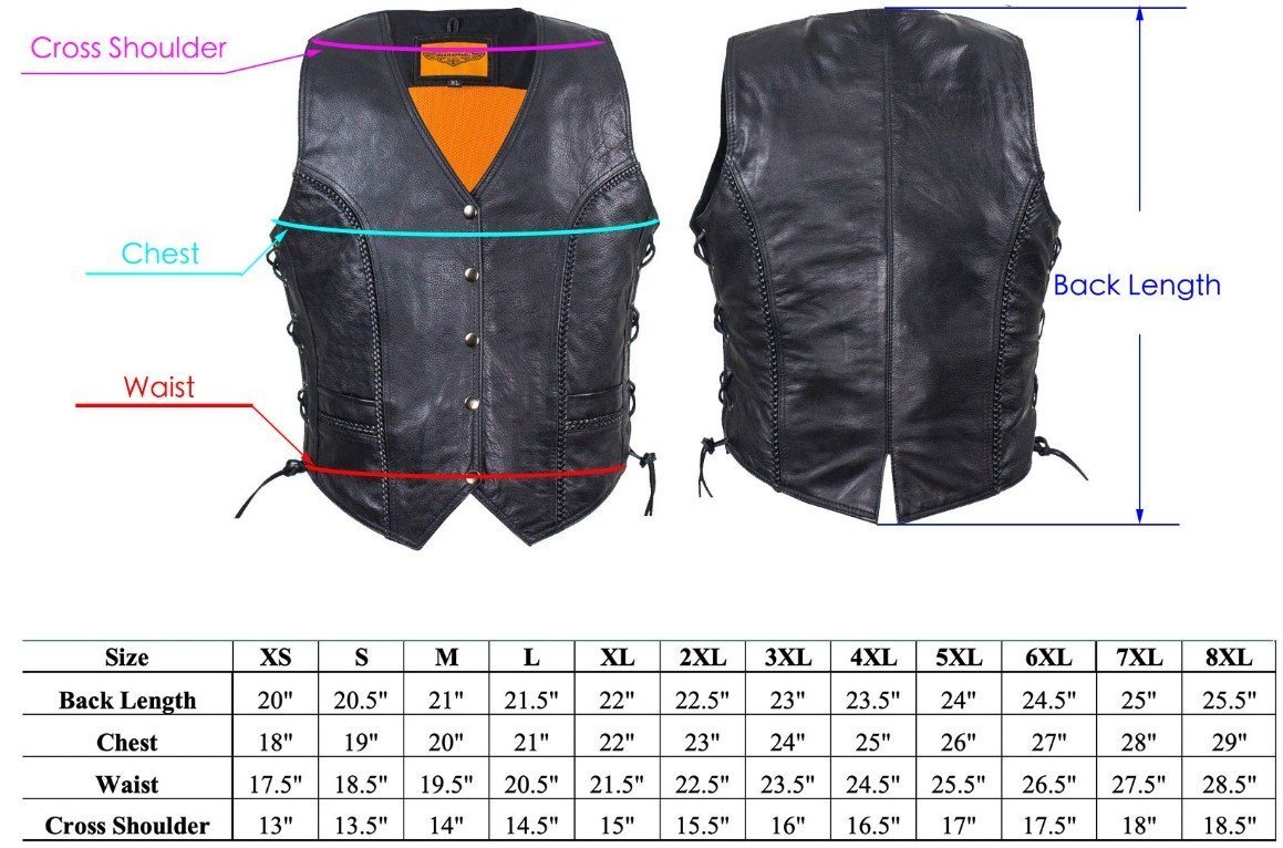 Leather Motorcycle Vest - Women's - Black - Longer - LV221-LONG-DL - Image 4