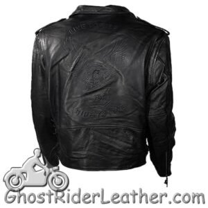 Embossed Black Eagle Motorcycle Jacket with Side Laces and Live To Ride -  MJ703-11-DL
