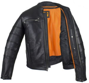 Black Pleated Racer Leather Jacket with Concealed Carry Pockets -  MJ828-DL